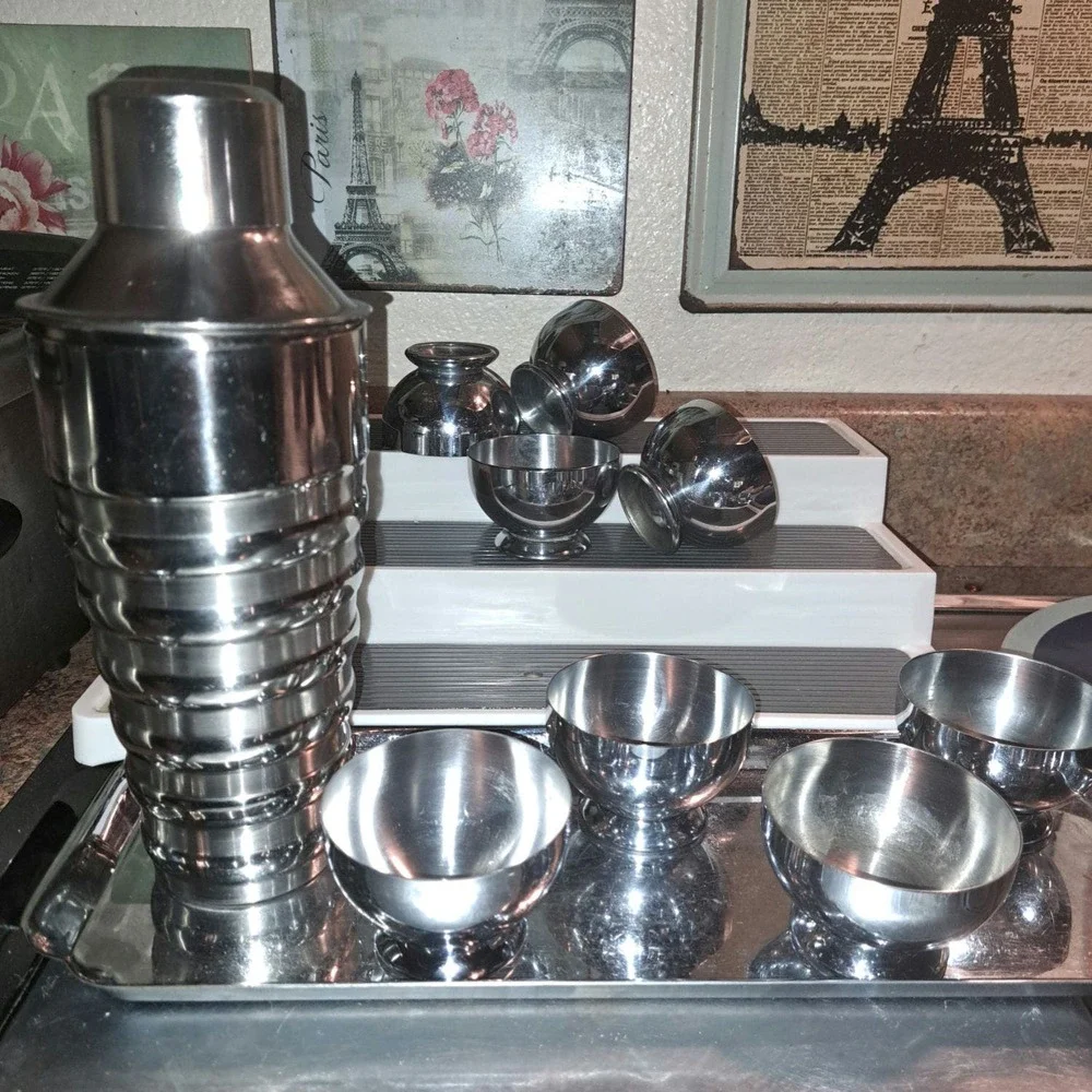 VINTAGE Rare! CHASE Art Deco Tray & 8 CHASE Cocktail Cups USA Walter von Nessen